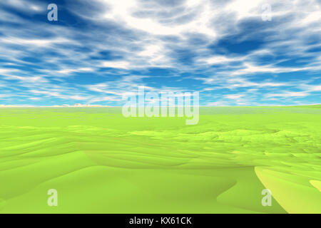 The alien planet. Green desert under a blue sky. 3D illustration Stock Photo