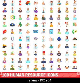 100 human resource icons set, cartoon style Stock Vector