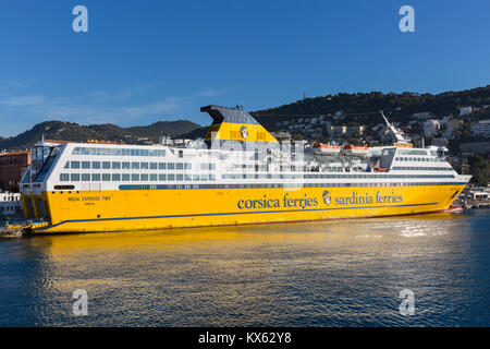 Corsica ferry in the harbor of Nice, French riviera, France, Europe ...
