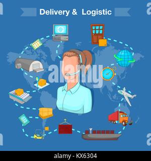 Delivery and logistic concept, cartoon style Stock Vector