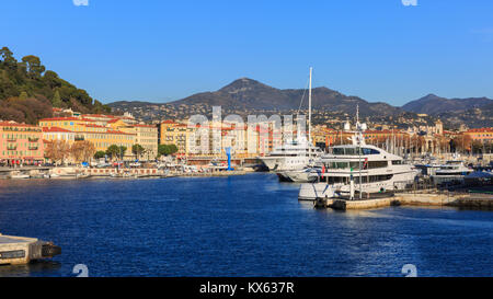 Sailing boats and motor yachts in Port Lympia marina, Port of Nice, Cote d'Azur, French Riviera, France Stock Photo