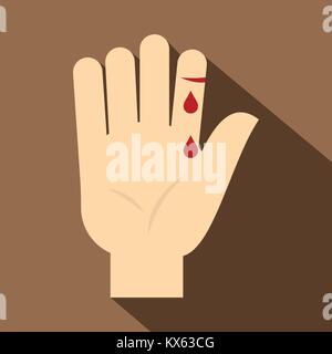 Bleeding human thumb icon, flat style Stock Vector