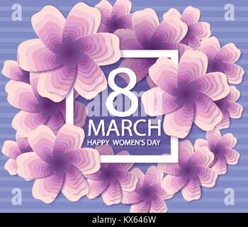 Happy Womens Day. Paper flower holiday background Stock Vector