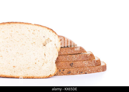 fresh white bread with slice in front, isolated on white background Stock Photo