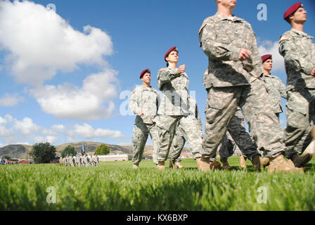 Camp Williams, UT --  On Sep. 17, 2011, Guardsmen gathered on the parade field to pay tribute to the governor of Utah.  The ceremony displays the guard families readiness through the discipline of drill and ceremony and mass numbers. Stock Photo