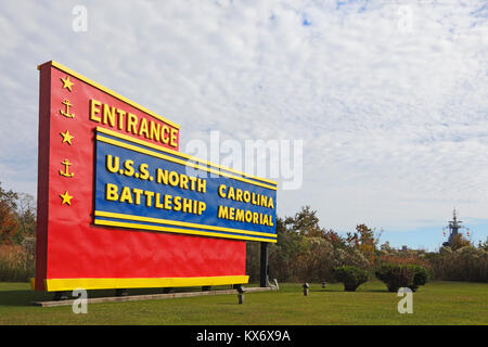 U.S.S North Carolina Battle Ship Memorial entrance sign, Wilmington, North Carolina Stock Photo