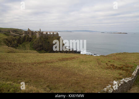 Medieval ruins of Dunluce Castle on the north coast of Northern Ireland. The castle was the location for House of Greyjoy in Game of Thrones. Stock Photo