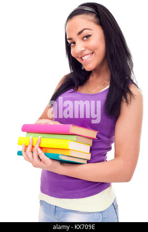 Student girl with books isolated on white Stock Photo - Alamy