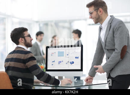 two businessmen analyzing stats financial data Stock Photo