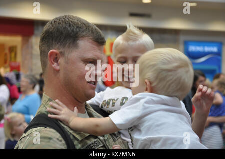 Eighteen members of the 65th Field Artillery Brigade returned from a 12-month deployment to Afghanistan where they served as Security Forces Advise and Assist Team members. Stock Photo