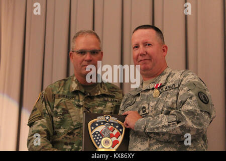 MSG Robert Eckles celebrated 29 years of service at his retirement ceremony conducted at the Utah National Guard headquarters in Draper, Utah. Stock Photo