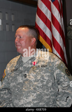 MSG Robert Eckles celebrated 29 years of service at his retirement ceremony conducted at the Utah National Guard headquarters in Draper, Utah. Stock Photo