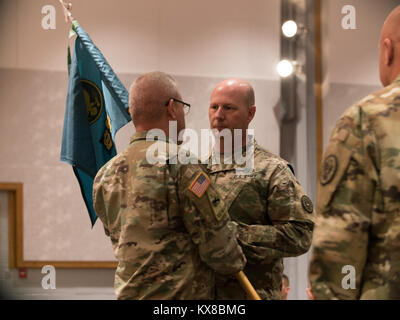 The 85th Civil Support Team conducted a change of command ceremony at Draper headquarters June 29, 2017. (U.S. Army National Guard photo by Sgt. Scott Vargas, 128th MPAD) Stock Photo