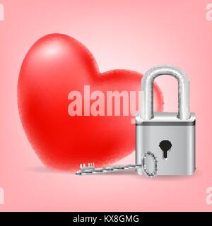 heart with a key and lock on pink background Stock Vector
