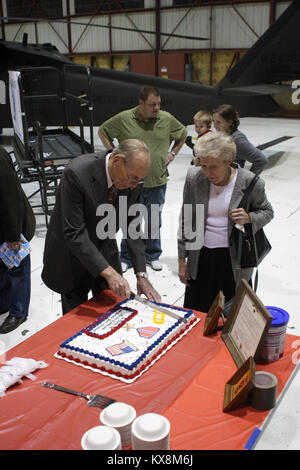 Richard Johnson, a World War II veteran who served in the European Theater of Operations as an infantry machine gunner, officially recieved the Bronze Star Medal he earned during WWII in a ceremony at the E. J. Garn Aviation Complex in West Jordan Nov. 19, 2010. Stock Photo