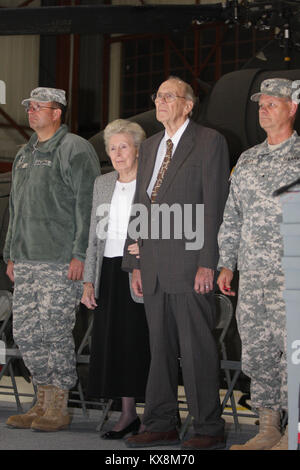 Richard Johnson, a World War II veteran who served in the European Theater of Operations as an infantry machine gunner, officially recieved the Bronze Star Medal he earned during WWII in a ceremony at the E. J. Garn Aviation Complex in West Jordan Nov. 19, 2010. Stock Photo