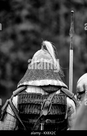 Warrior of medieval Europe. Medieval battle (reconstruction) Czech Republic, Libusin, 25.04.2015 Stock Photo