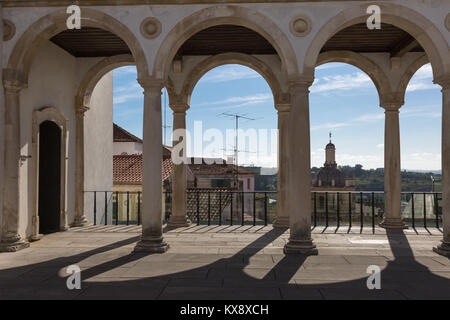 Arcade, Hallway and Columns in Coimbra's Palace: Architecture in Portugal. Stock Photo