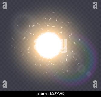 Abstract white explosion spark space modern design. Glow star burst light effect. Supernova vector concept on transparent background. Sunlight Stock Vector