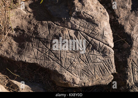 Ancient Guanche rock markings along the route from Aldea Blanca to San Miguel, archeological site, Tenerife, Canary Islands, Spain Stock Photo