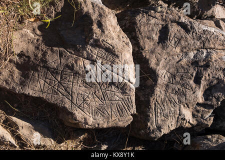 Ancient Guanche rock markings along the route from Aldea Blanca to San Miguel, archeological site, Tenerife, Canary Islands, Spain Stock Photo