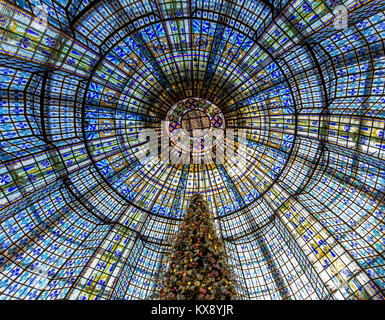 PARIS, FRANCE, DECEMBER 14, 2015 : christmas decorations at Galeries Lafayette store, december 14, 2015 in Paris, France Stock Photo