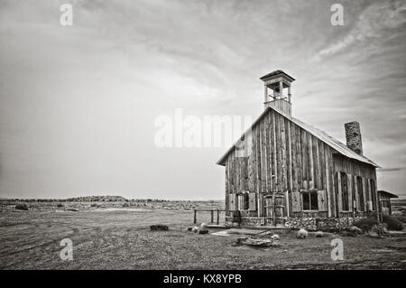 Old wooden church near Moab, Utah - Black and white photography