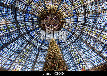 PARIS, FRANCE, DECEMBER 14, 2015 : christmas decorations at Galeries Lafayette store, december 14, 2015 in Paris, France Stock Photo