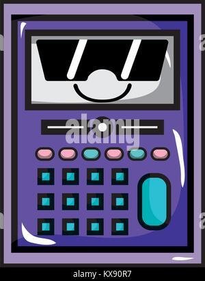 happy calculator object kawaii with sunglasses Stock Vector