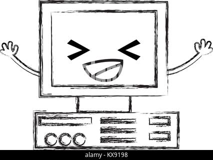 figure happy computer technology kawaii with arms Stock Vector