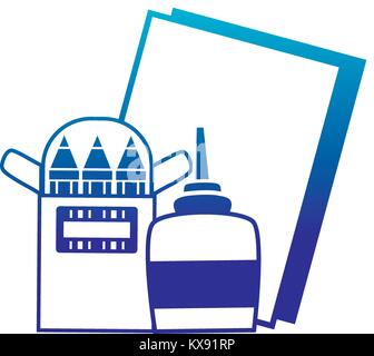 silhouette glue with colored pencils and cardboards object Stock Vector