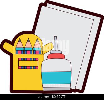 full color glue with colored pencils and cardboards object Stock Vector