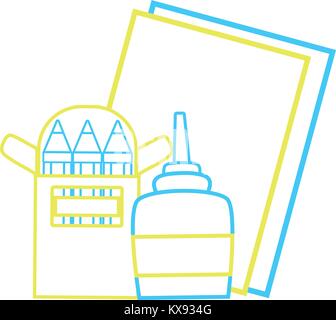 color line glue with colored pencils and cardboards object Stock Vector