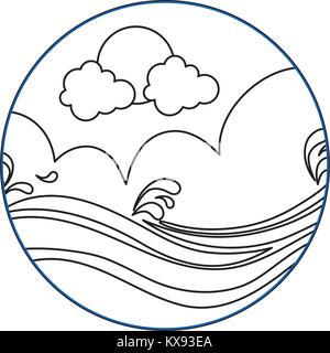 line landscape label sunny waves with splashes Stock Vector