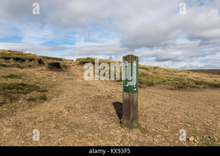 Pennine Way hiking signpost between Mill Hill and Kinder Scout showing the way to Edale and Snake Inn, Peak District National Park, UK Stock Photo