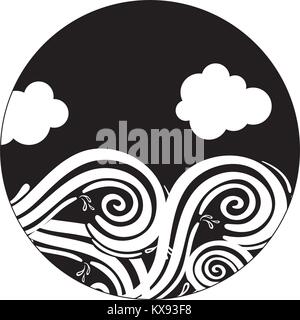 silhouette landscape sky and wave with splashes Stock Vector