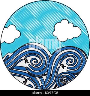 grated landscape sky and wave with splashes Stock Vector