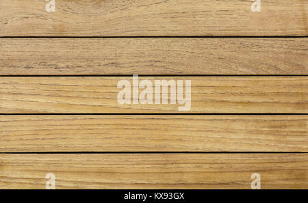 Overhead view of a table top made of natural teak wooden batten. Stock Photo