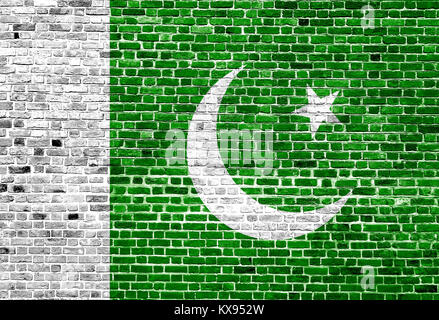 Flag of Pakistan painted on brick wall, background texture Stock Photo