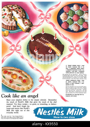 1955 British advertisement for Nestlés Condensed Milk. Stock Photo