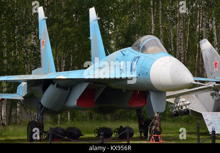 A Sukhoi Su-27 fighter on display at the Monino airfield museum. Stock Photo