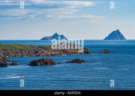 The Skelligs Islands, Little Skellig and Skellig Michael, islands nearby coast of Iveragh peninsula, County Kerry, Ireland Stock Photo