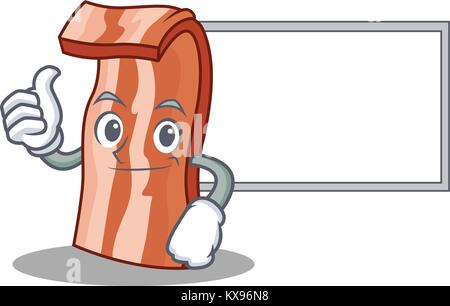 Thumbs up with board bacon character cartoon style Stock Vector