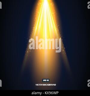 The golden light shines from above the stage on a black background vector Stock Vector