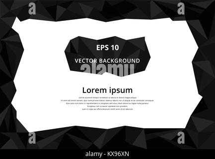 Low polygon shapes border background, triangles mosaic, vector design, creative background, templates design, black background Stock Vector