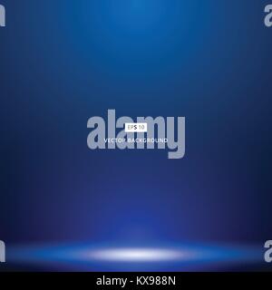 Smooth Dark blue with Black vignette studio room background with light shines from above. vector Stock Vector