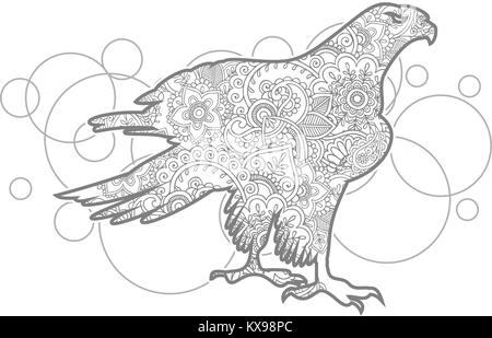 hand drawn eagle doodle animal paisley adult stress release coloring page zentangle vector Stock Vector