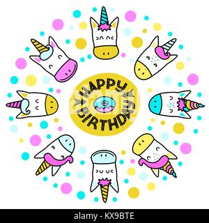 Set of isolated funny unicorns Stock Vector