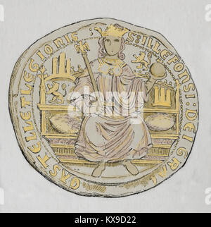 Alfonso XI of Castile (1311-1350) 'The Avenger'. King of Castile, Leon and Galicia. Stamp. Engraving, 1879 Stock Photo