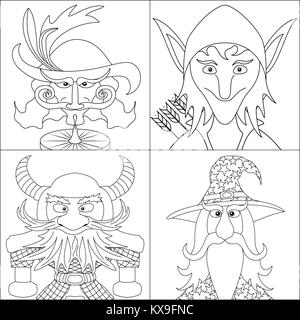 Fantasy heroes, set avatar, contour Stock Vector